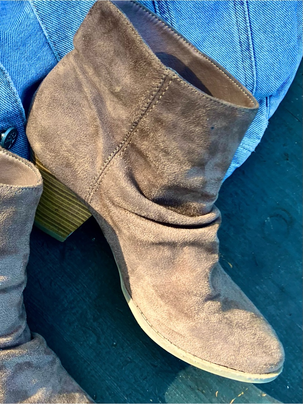 Gray Taupe Soft Slouch Ankle Boots Block Heels